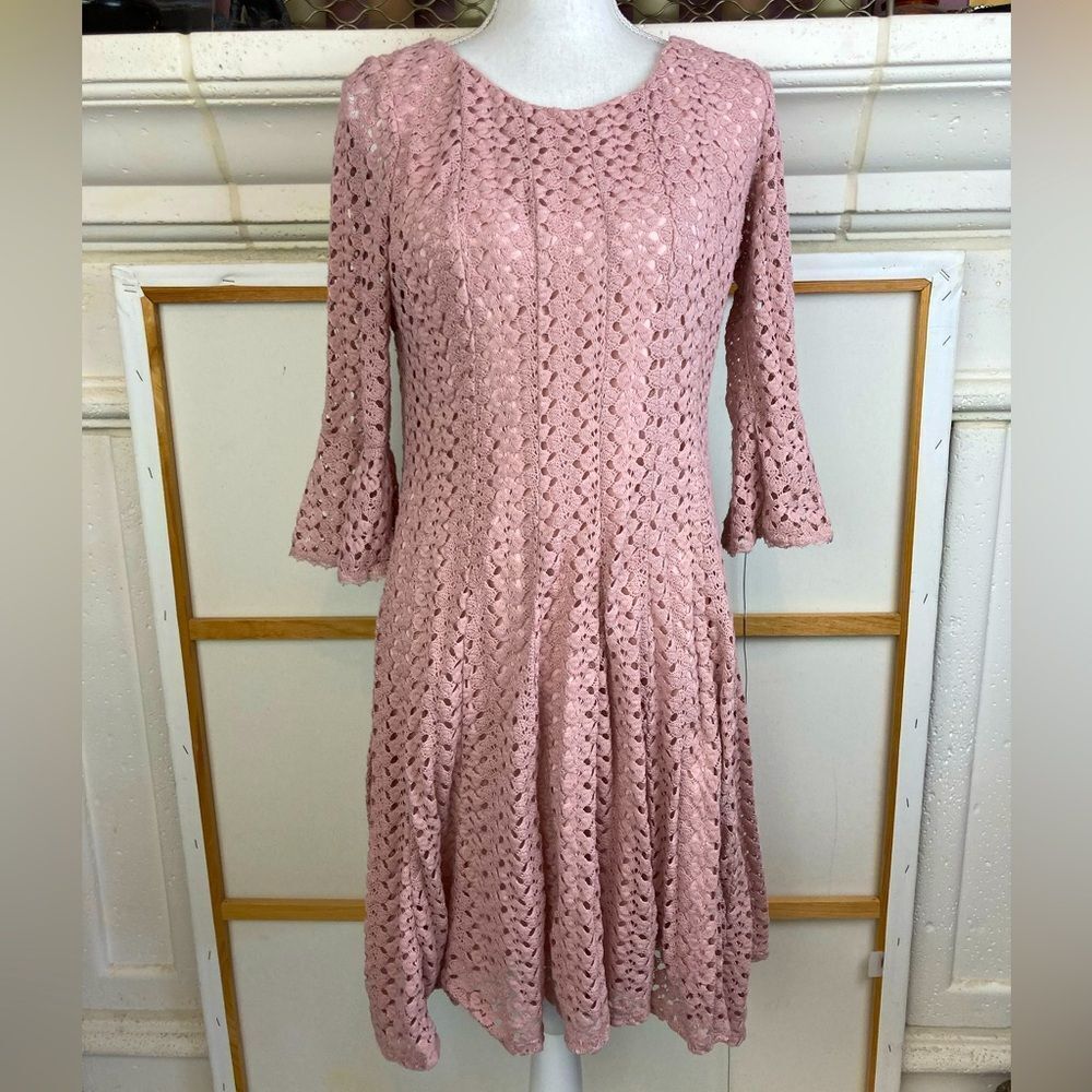 Rabbit Rabbit Rabbit Crochet lined Fit & Flare Dress w/flutter Sleeves